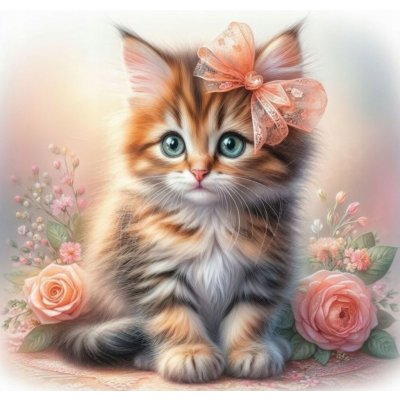 NORIMPEX Diamantové malování Koťátko s mašlí a růžemi 30 x 40 cm – Sleviste.cz