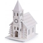 Prima-obchod Dekorace dřevěný kostel domeček svítící barva 1 bílá glitry – Zboží Mobilmania