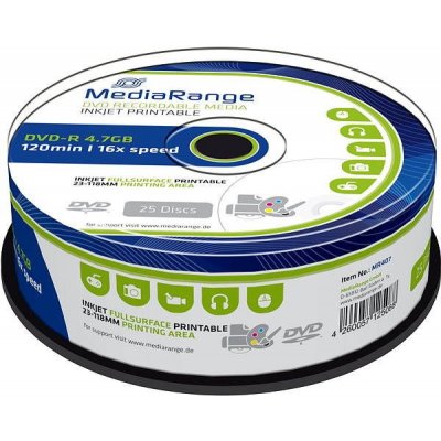 MediaRange DVD-R 4,7GB 16x, printable, spindle, 25ks (MR407) – Zbozi.Blesk.cz