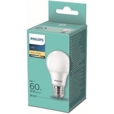 Philips LED žárovka 1x8W-60W E27 806lm 2700K bílá – Zboží Mobilmania