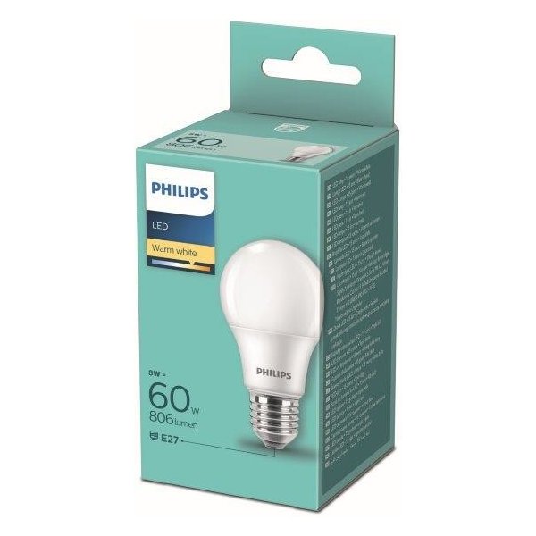 Philips LED žárovka 1x8W-60W E27 806lm 2700K bílá od 65 Kč - Heureka.cz