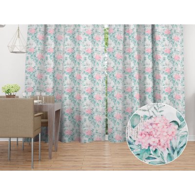 Biante Dekorační závěs PML-080 Růžové květy hortenzie s mintovými listy 145x200 cm – Hledejceny.cz