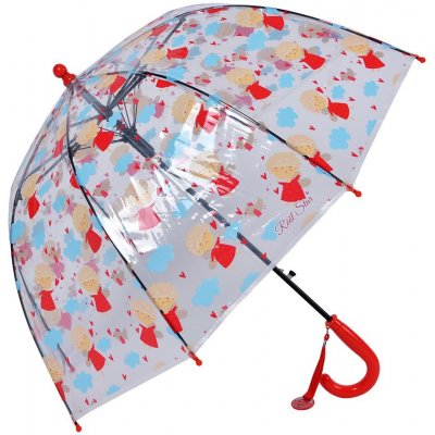 Clayre & Eef deštník pro děti s červeným držadlem a andílky průhledný