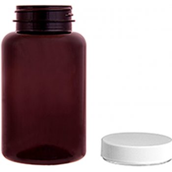 Pilulka Plastová lahvička, lékovka hnědá s bílým uzávěrem 100 ml