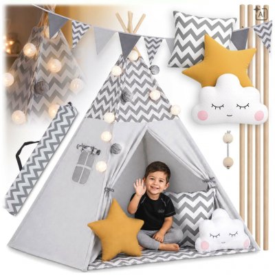 Nukido Dětský teepee stan se světly šedý – Zboží Dáma