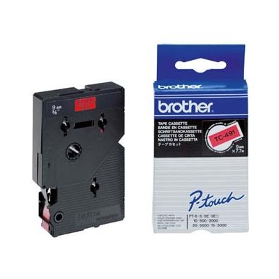 Brother TC-491 černý tisk / červený podklad originální páska 9 mm x 7,7 m – Zbozi.Blesk.cz