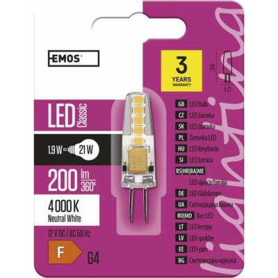 Emos LED žárovka Classic JC A++ 2W G4 Neutrální bílá