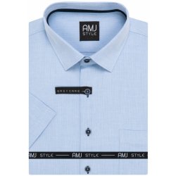 AMJ pánská košile krátký rukáv slim-fit VKSR1381 světle modrá s vytkávaným síťovaným vzorem