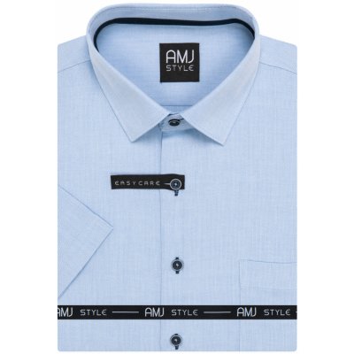 AMJ pánská košile krátký rukáv regular fit s vytkávaným síťovaným vzorem VKR1381 světle modrá