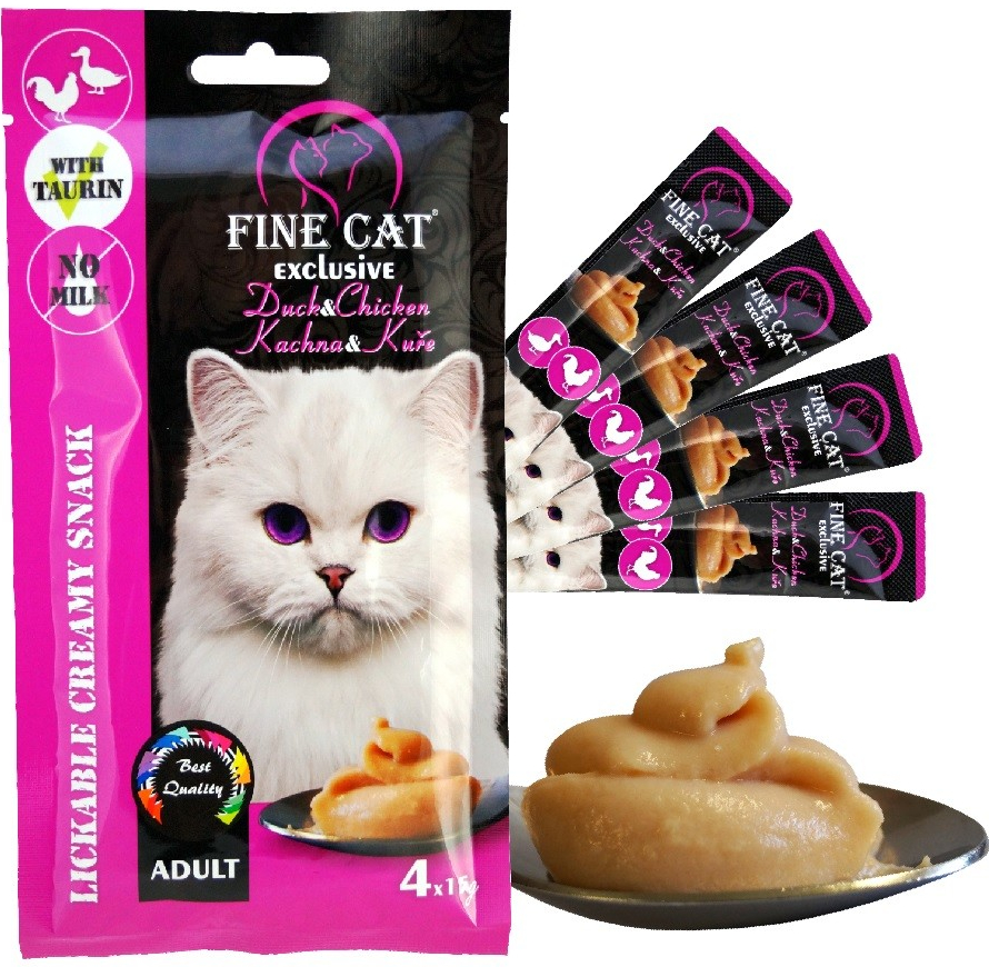 Fine Cat Exclusive Krémová svačinka pro kočky KACHNA & KUŘE 4 x 15 g