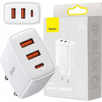 Baseus kompaktní rychlonabíjecí adaptér 2x USB-A, 1x Type-C 30W CCXJ-E02