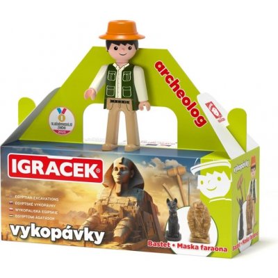 Igráček Archeolog s egyptskými vykopávkami masky faraona a sošky bohyně Bastet Efko – Sleviste.cz