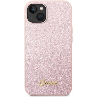 Pouzdro Guess PC/TPU Glitter Flakes Metal Logo Apple iPhone 14 Plus, růžové