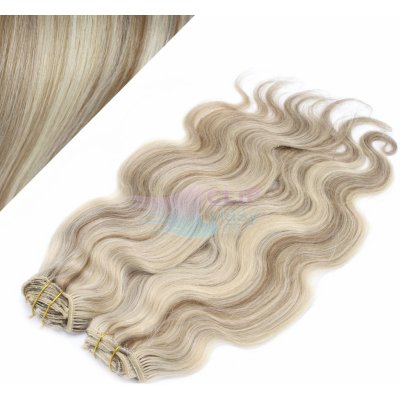 Vlnité DELUXE clip in vlasy REMY 50cm - platina/světle hnědá #60/16 – Zboží Dáma