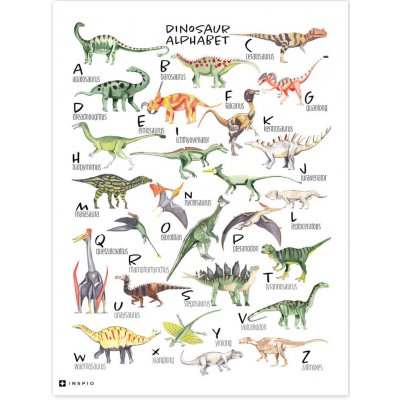 INSPIO Tabulka Obrazy na stěnu do dětského pokoje - Dinosauří abeceda zvířata, auta a dinosauři zelená, hnědá, plnobarevný motiv – Zboží Mobilmania