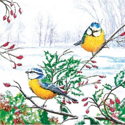 Pol-Mak Collection Ubrousek 33x33cm Sýkorky v zimě – Zboží Dáma