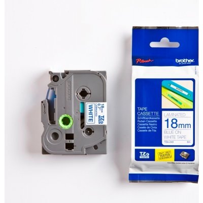 Páska Brother TZE-243, 18mm, bílá/modrá, laminovaná, délka 8m – Zboží Živě