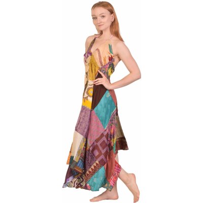 Sanu Babu dlouhé šaty na ramínka z recyklovaných sárí patchwork