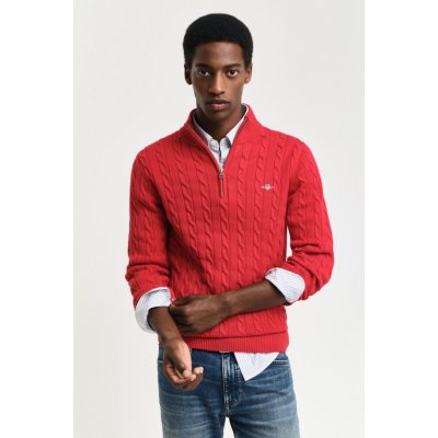 Gant Cotton Cable Half Zip Ruby red – Zboží Dáma