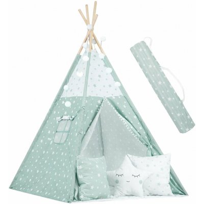 Nukido Dětské teepee se světýlky mátové s hvězdičkami – Zboží Dáma