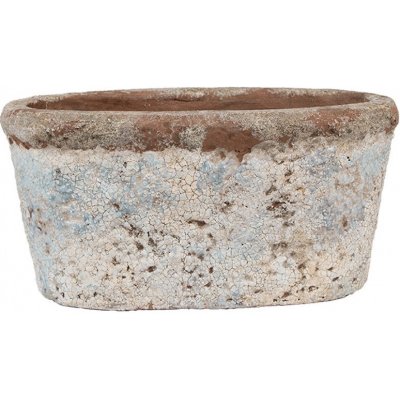 Clayre & Eef Oválný béžovo-modrý antik terakotový květináč Teracci 19x11x10 cm – Hledejceny.cz