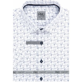 AMJ pánská košile bavlněná s puntíky a tečkami krátký rukáv regular fit VKBR1205 bílá