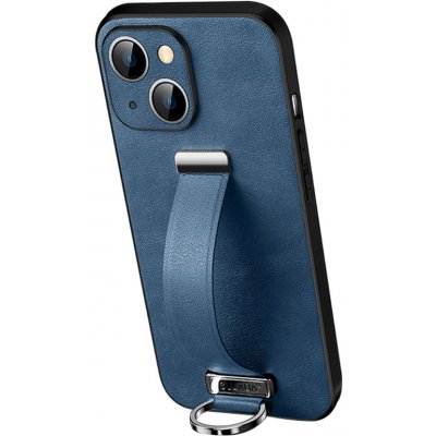 SULADA Apple iPhone 15 - poutko + kroužek - ochrana kamery - umělá kůže - modré