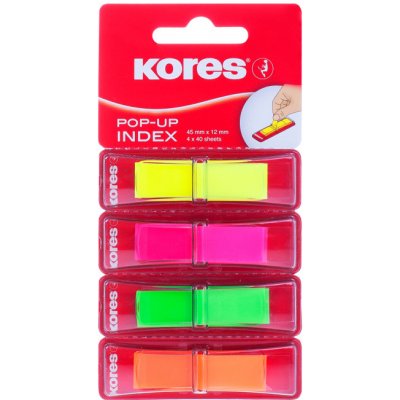 Samolepicí záložky plastové Kores 12 × 45 mm, POP-UP, neon, 4 × 40 ks – Hledejceny.cz