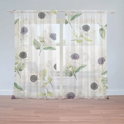 Sablio Záclony Bílé sasanky: 2ks 150x250cm – Hledejceny.cz
