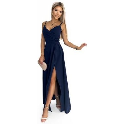 Numoco Elegantní maxi šaty na ramínka CHIARA tmavě modré – Zboží Mobilmania