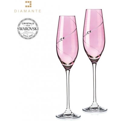 Crystalex Bohemia Glass Sklenice flétny na sekt růžové se Swarovski Elements Pink 210 ml – Zboží Mobilmania