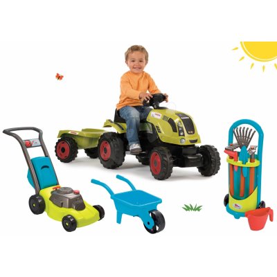 SetSmoby traktor na šlapání Claas Farmer XL s přívěsem a kolečko se sekačkou a zahradním vozíkem – Sleviste.cz