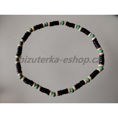 Bizuterka-eshop.cz dřevěné korále na krk černo smetanovo modré BZ-07072 – Zboží Dáma