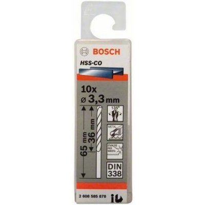 Sada 10ks kobaltových vrtáků do kovu Bosch HSS-Co, DIN 338 - 3.3 x 36 / 65 mm, spirálový, válcovaný (2 608 585 878) – Zbozi.Blesk.cz