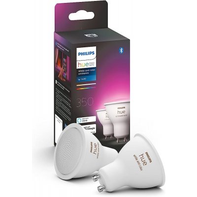 Philips Hue 8719514340084 LED žárovky set 2x4,3W GU10 350lm 2000-6500K sada 2ks, Bluetooth, stmívatelné, White and color ambiance + 16 millionů barev, bílá – Sleviste.cz