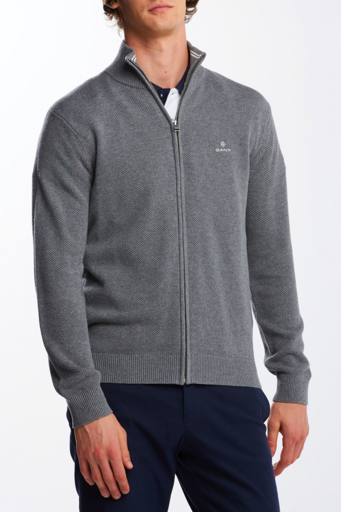 Gant pánský svetr Gant Cotton Pique Zip Cardigan šedá od 2 749 Kč -  Heureka.cz