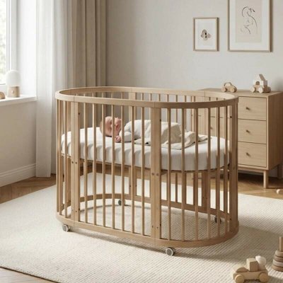 New Baby rostoucí postýlka 3v1 oválná + matrace ořechová – Zboží Mobilmania