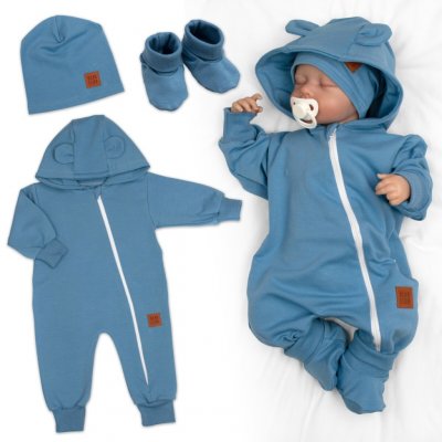 Rostoucí teplákový overal pro miminko čepice botky 3D Nature tm. modrý – Zboží Dáma
