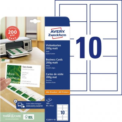 Avery Zweckform 85x54 mm, 200g, 10 listů, matné, bílé C32011-10 – Zboží Dáma
