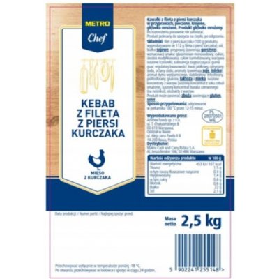 METRO Chef Kebab z kuřecího filetu z prsních řízků mražený 2,5 kg – Zboží Dáma