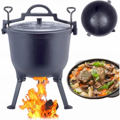 LOVECKÝ KOTLÍK LITINOVÝ SMALTOVANÝ STOJANOVÝ HRNEC NA OHEŇ 10 L KAMILLE – Zboží Dáma