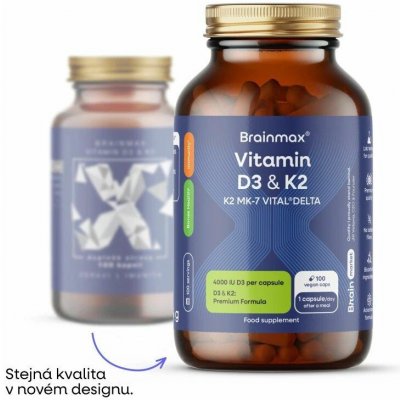 BrainMax Vitamin D3 & K2 D3 4000 IU / K2 150 mcg, 100 rostlinných kapslí – Hledejceny.cz