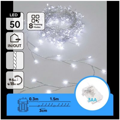Aigostar-LED Venkovní vánoční řetěz 50xLED/8 funkcí 3xAA 1,8m IP44 studená bílá B103033WI – Hledejceny.cz