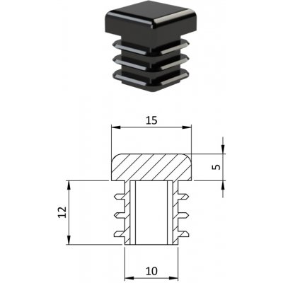 Krytka plastová 15 x 15 mm, černá – Sleviste.cz