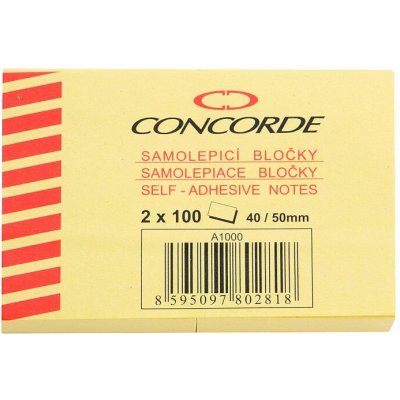 Samolepicí bloček CONCORDE 40 x 50mm, 2 x 100 listů, žlutá – Hledejceny.cz