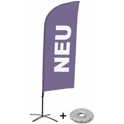 Jansen Display Kompletní sada reklamní vlajky ve tvaru křídla, Novinka, fialová, německy Křížová Základna, 1273 x 3030 mm – Zboží Živě
