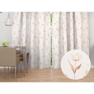 Biante Bavlněný závěs Sandra SA-775 Smetanovo-hnědé jarní kvítí na bílém 150x190 cm – Hledejceny.cz