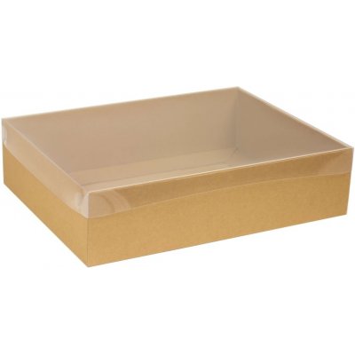Dárková krabice s průhledným víkem 400x300x100/35 mm, hnědá - kraftová – Zboží Mobilmania