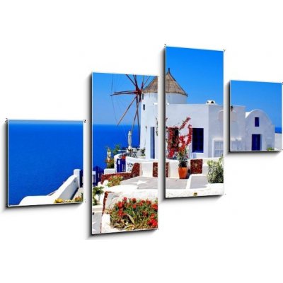 Obraz 4D čtyřdílný - 100 x 60 cm - Windmill on Santorini island, Greece Větrný mlýn na ostrově Santorini, Řecko – Zbozi.Blesk.cz