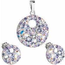 Evolution Group sada šperků s krystaly Swarovski náušnice a přívěsek fialové kulaté 39148.3 violet